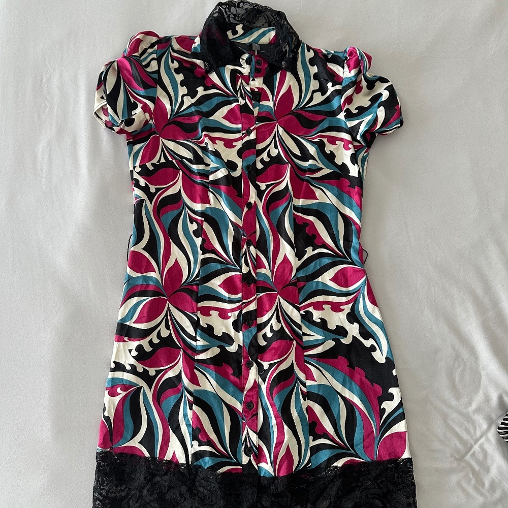 Bisou Bisou Silky Lace Trim Dress